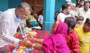 Newly elected Chairman of Upazila Parishad Manjur Morshed in Porsha of Naogaon