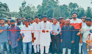 Giving civic welcome to the newly-elected upazila chairman Mofiz in Keshavpur